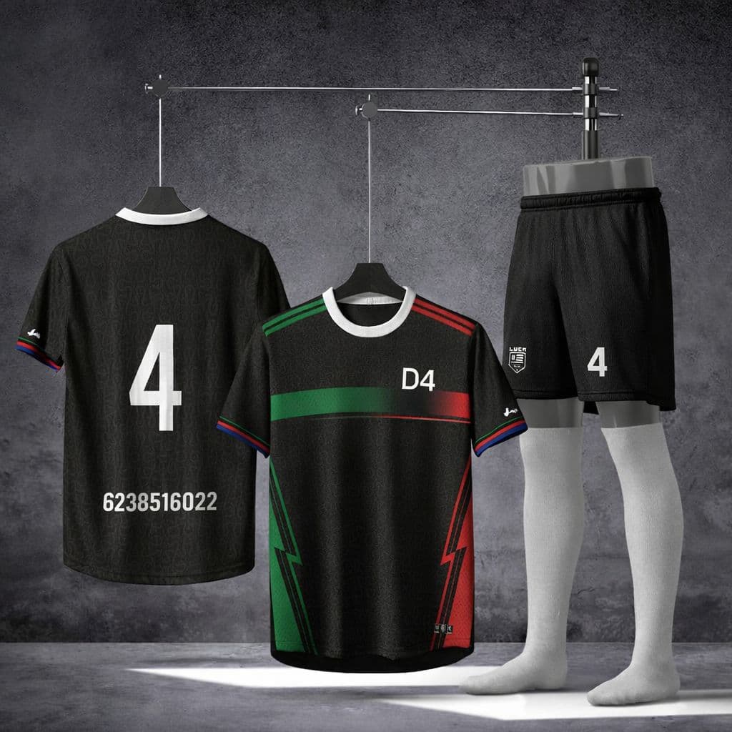 D4 Wears custom sublimation jersey and shorts set — personalized with name and number